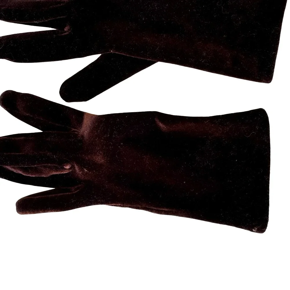 Portolano Vintage Goth Melba Brown Velvet Stretch Wrist Length Evening Gloves